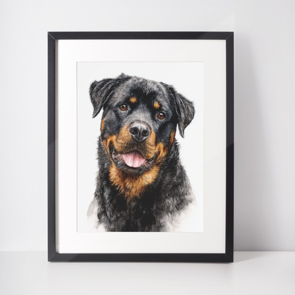 Rottweiler Watercolor Pet Portrait - Dog Wall Art Poster Unframed - Picture 3 of 5